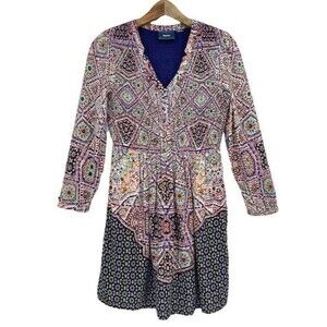 Anthropologie Maeve Sleeved Amethyst Smocked Button Up Bodice Dress Boho Fall SP